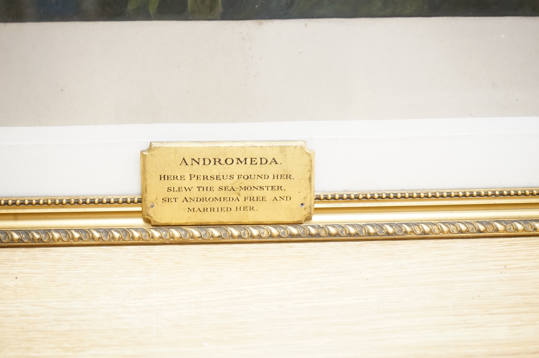 19th century, colour print, ‘Andromeda’, unsigned, 51 x 59cm, applied plaque to the gilt frame